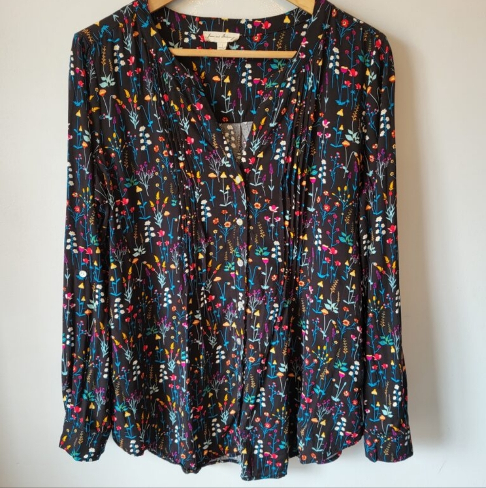 JANE AND DELANCEY Floral Black Rayon Blouse